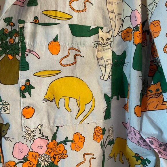 Hanna Andersson Baggu Cat Table Talk Women’s Long Sleeved Button Up Shirt S - Picture 3 of 15